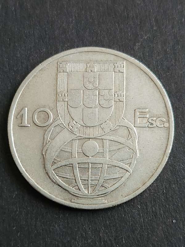 Portugal 10 Escudos 1954 Silver- as per photograph