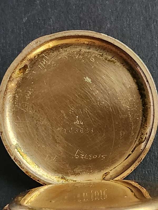 Vintage Gold Plated Star Pocket Watch case no. 103624, movement no. 49499 (not working)