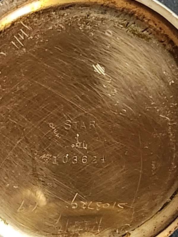 Vintage Gold Plated Star Pocket Watch case no. 103624, movement no. 49499 (not working)