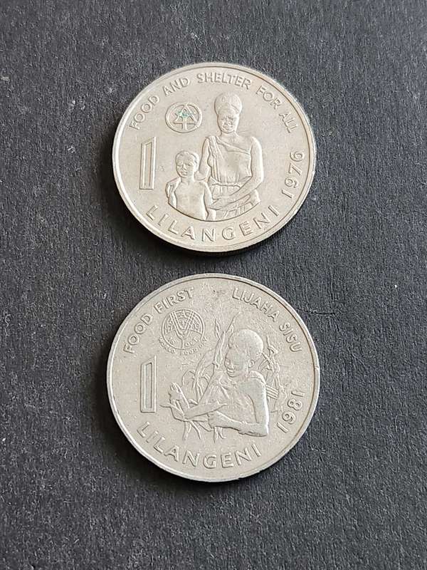 2 x Swaziland 1 Lilangeni 1976/1981 - as per photograph