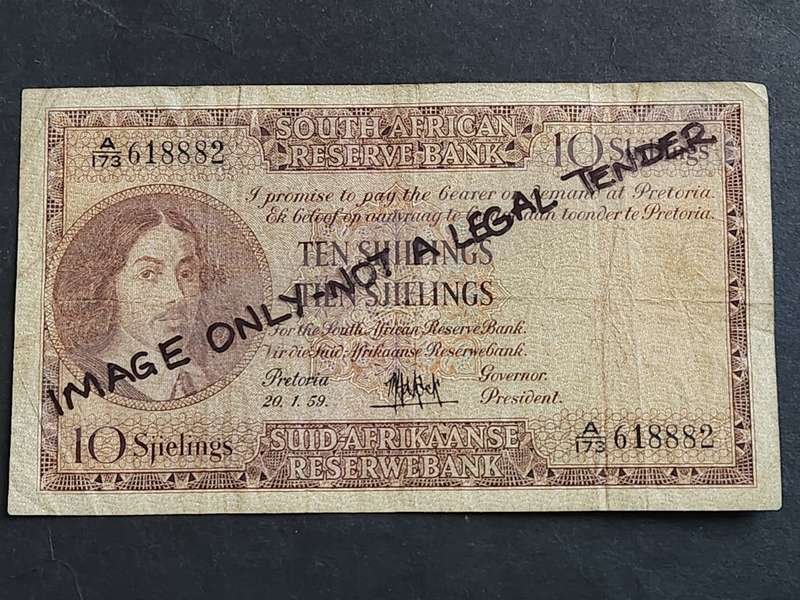 MH de Kock Ten Shillings 20.1.59 3rd issue - as per photograph