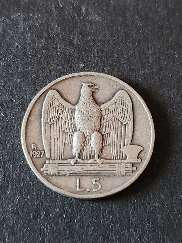 Italy 5 Lire 1927R Silver - as per photograph
