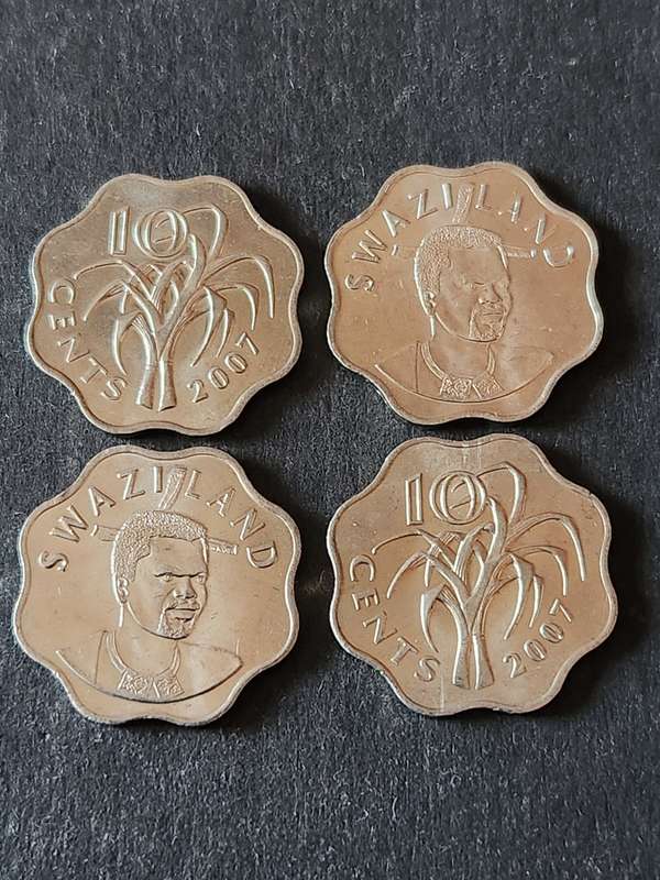 4 x Swaziland 10 Cents 2007 UNC - as per photograph