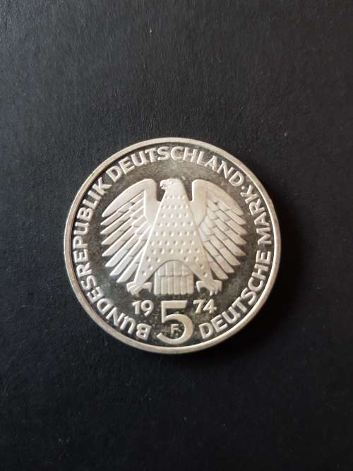 Bundes Republik Deutsche 5 Mark(25th Anniversary of the Federal Constitutional law 1974) Silver UNC