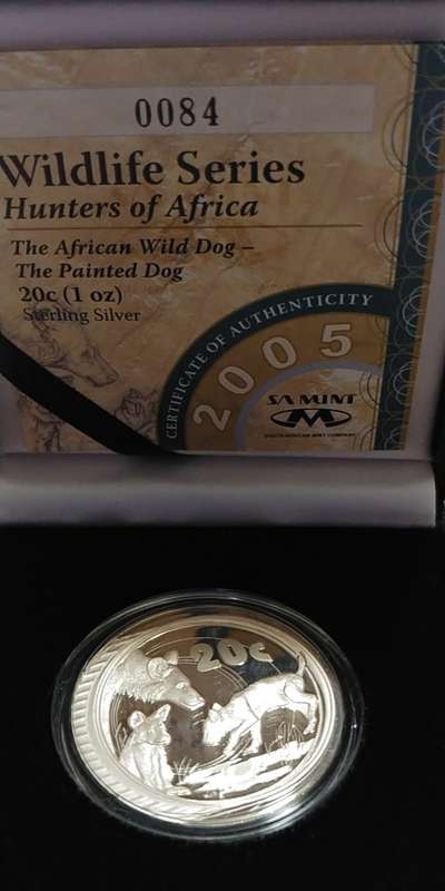 2005 SILVER (.925AG) 20 CENT - WILD LIFE SERIES - THE AFRICAN WILD DOG