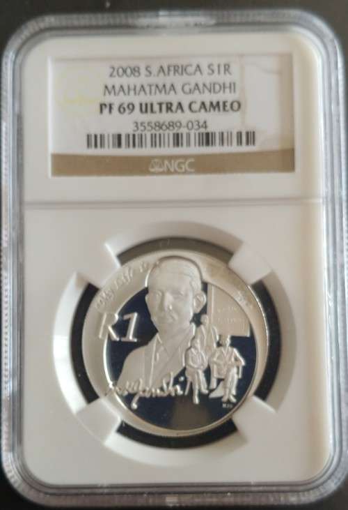 2008 MAHATMA GANDHI SILVER R1 GRADED BY NGC PF69