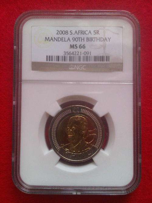 2008 MANDELA 90TH BIRTHDAY R5 COIN - NGC GRADED MS66