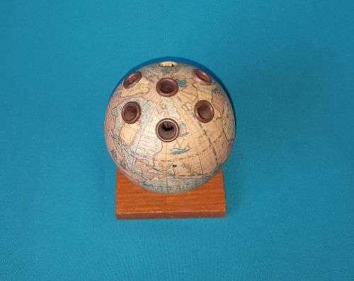 VINTAGE WORLD GLOBE PEN/ PENCIL HOLDER ON WOODEN BASE
