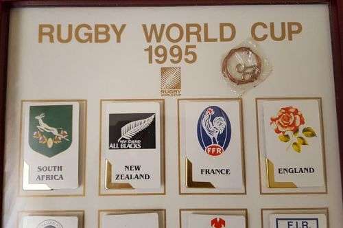 FRAMED RUGBY WORLD CUP 1995 COMPLETE SET OF TEAM CARDS
