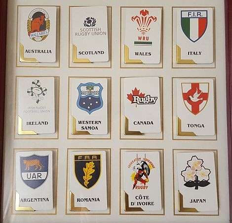FRAMED RUGBY WORLD CUP 1995 COMPLETE SET OF TEAM CARDS