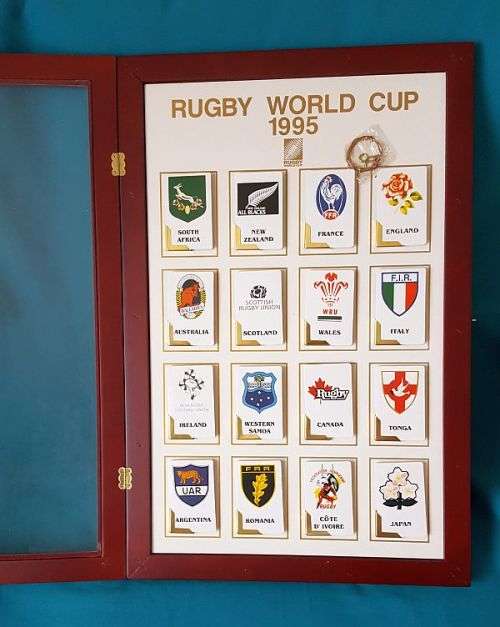 FRAMED RUGBY WORLD CUP 1995 COMPLETE SET OF TEAM CARDS