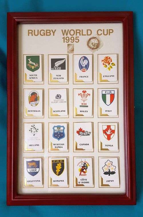 FRAMED RUGBY WORLD CUP 1995 COMPLETE SET OF TEAM CARDS