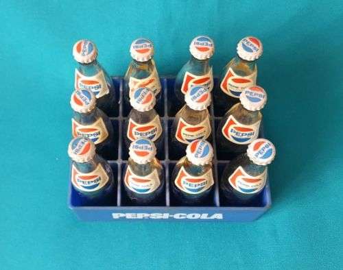 SCARCE!! MINIATURE GLASS PEPSI BOTTLES IN CRATE