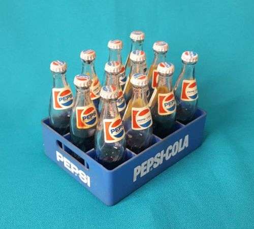 SCARCE!! MINIATURE GLASS PEPSI BOTTLES IN CRATE
