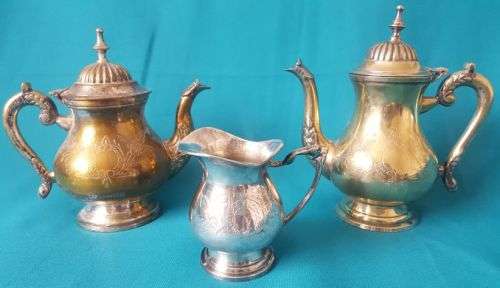 OLD SILVER PLATED / BRASS TEA / COFFEE SET
