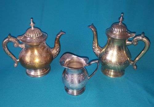 OLD SILVER PLATED / BRASS TEA / COFFEE SET