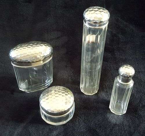 VINTAGE SILVER PLATED AND CRYSTAL VANITY SET