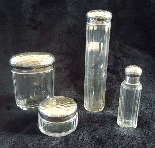 VINTAGE SILVER PLATED AND CRYSTAL VANITY SET