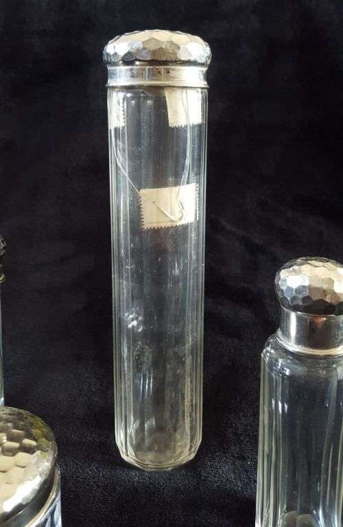 VINTAGE SILVER PLATED AND CRYSTAL VANITY SET