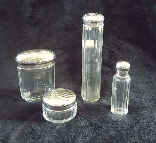 VINTAGE SILVER PLATED AND CRYSTAL VANITY SET