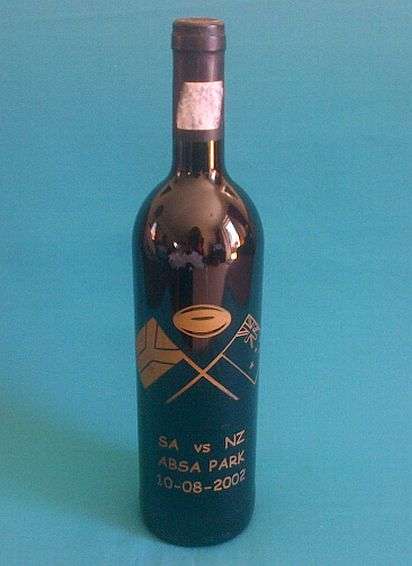 BOTTLE OF ORANJERIIER RUBY CABERNET WINE: SA VS NZ RUGBY 2002