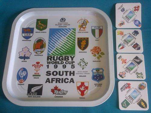 RUGBY WORLD CUP 1995 TIN TRAY + 4 COASTERS