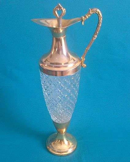 BEAUTIFUL CUT GLASS & PLATED DECANTER/ CLARET JUG>>> ITALY