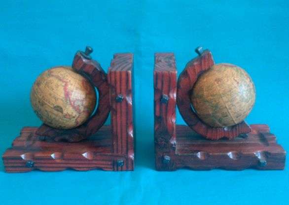 NICE PAIR OF WOODEN GLOBE BOOK-ENDS