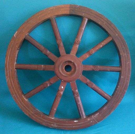 OLD WOODEN OX WAGON WHEEL
