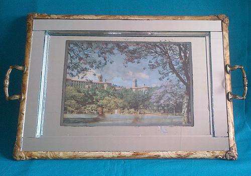 OLD WOODEN/ MIRROR TRAY DEPICTING UNION BUILDINGS (CIRCA 1950's)