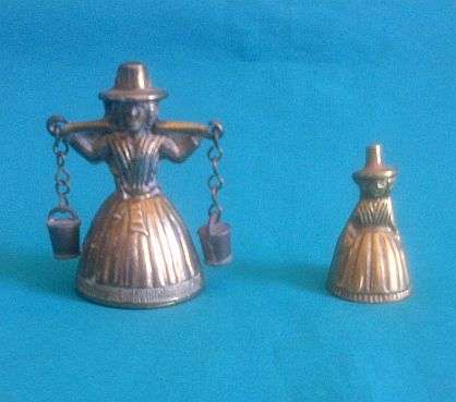 2 BEAUTIFUL HEAVY BRASS 'VINTAGE LADY' BELLS