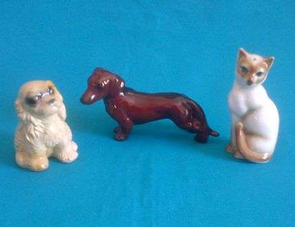 LOVELY PORCELAIN DOGS + CAT FIGURINES