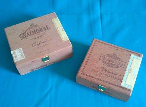 2 WOODEN BALMORAL CIGAR BOXES WITH BRASS CLIPS