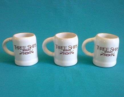 SET OF 3 CERAMIC"THREE SHIPS WHISKY" TOT GLASSES