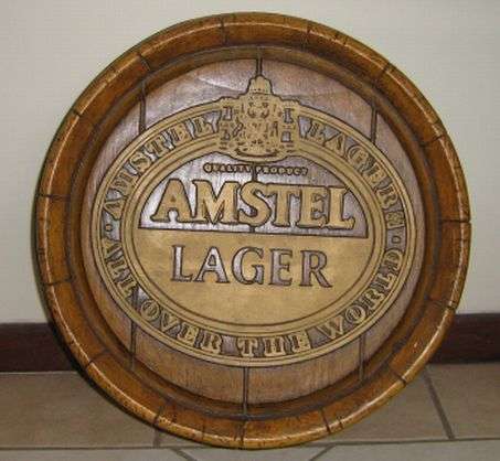 LARGE AMSTEL LAGER BARREL BAR SIGN