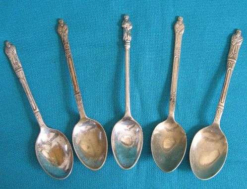 5 ASSORTED OLD SILVER PLATED APOSTLE SPOONS