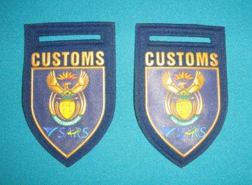 PAIR OF SARS CUSTOMS BLUE RUBBER SHOULDER FLASHES