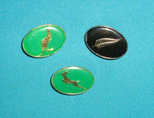 3 RUGBY PIN BADGES: SA, AUS, NZ (TRI-NATIONS)
