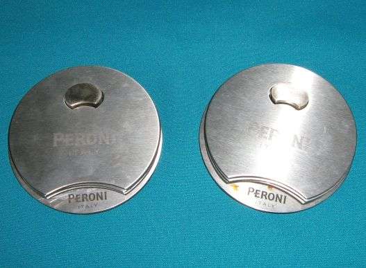 SET OF 6 PERONI METAL COASTERS WITH HOLDERS