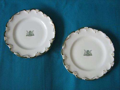 2 OLD SAR/ SAS 1ST CLASS DINNER PLATES >>> GREEN & GOLD RIMS