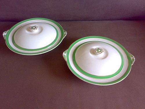 PAIR OF "QUEENS GREEN" SOLIAN WARE TUREENS>>>STUNNING!