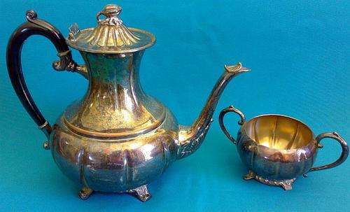 ANTIQUE SILVER PLATED EMESS TEA POT & SUGAR BOWL