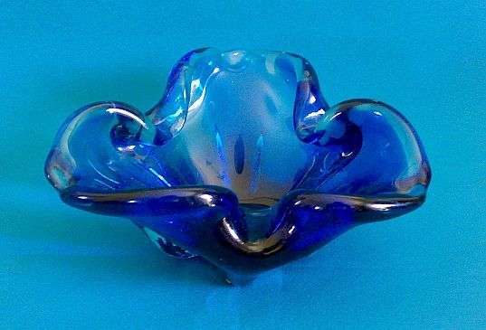 LARGE BLUE & PURPLE COLOURED HEAVY MURANO BOWL