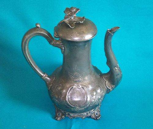 ANTIQUE SHEFFIELD TEA POT>>>FLOWER DETAIL