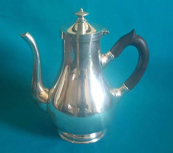 SILVER PLATED TEA POT WITH WOODEN HANDLE