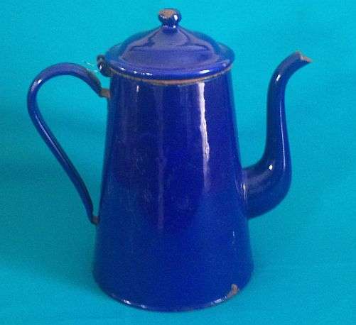 LARGE BLUE ENAMEL COFFEE POT