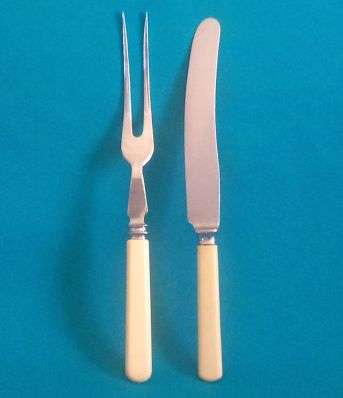 BONE HANDLE SERVING KNIFE & FORK SET