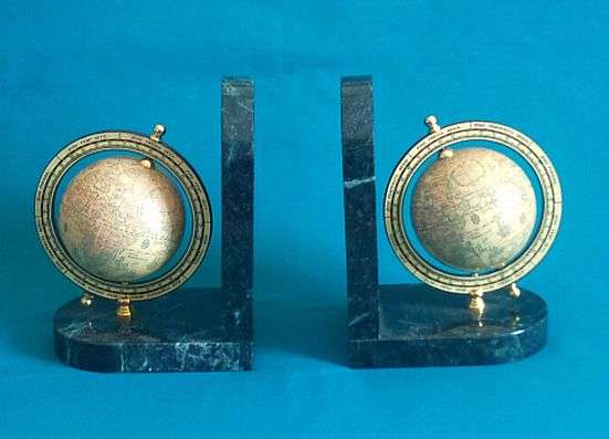 STUNNING PAIR OF HEAVY MARBLE "GLOBE" BOOK-ENDS