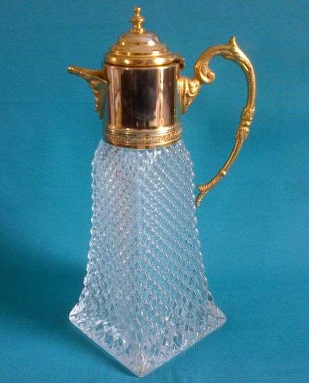 STUNNING CUT GLASS & PLATED DECANTER/ CLARET JUG