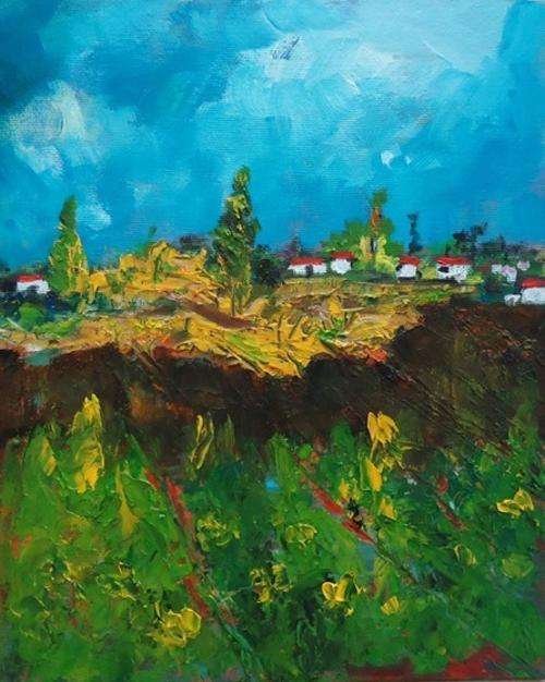 Village on a cliff by Elbeth (Rina) Jonker